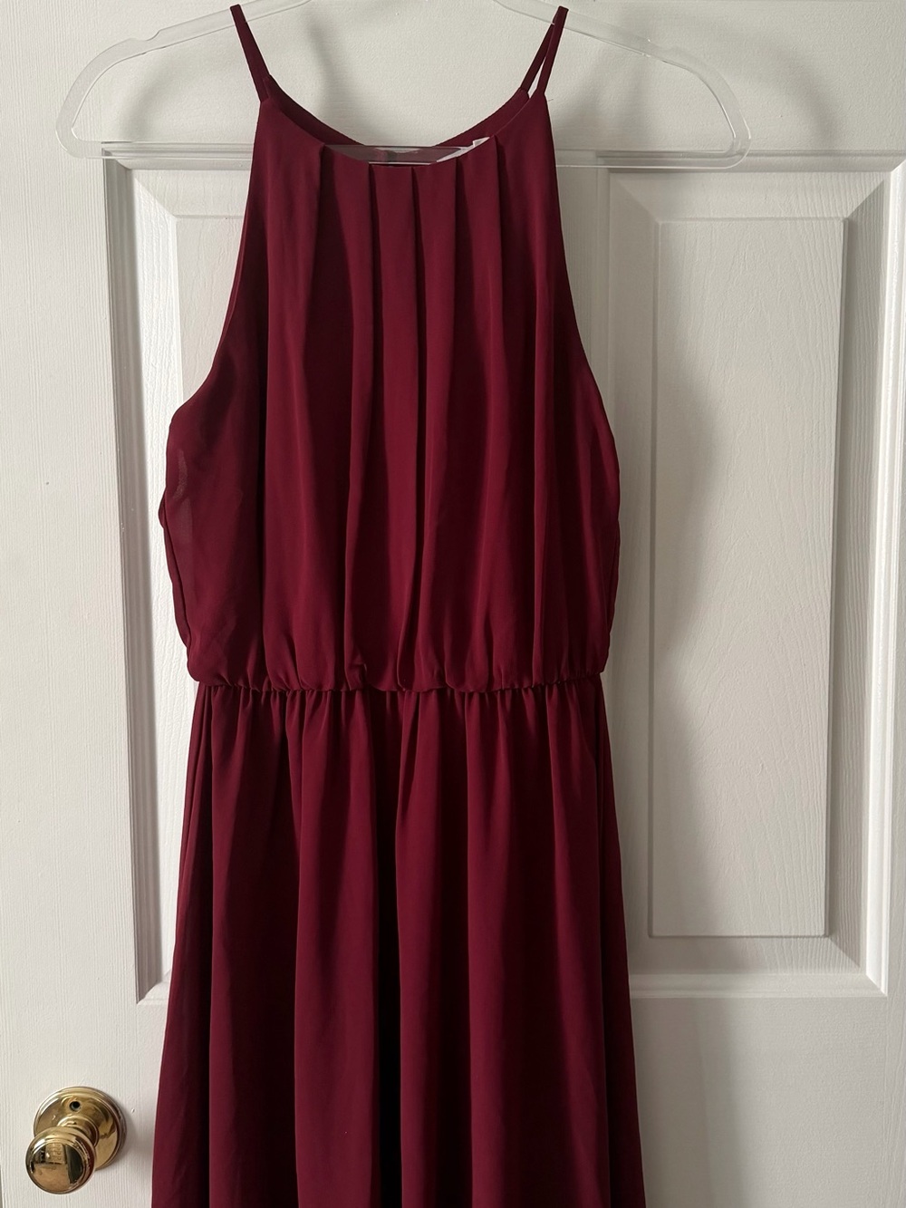 Lush Burgundy Sleeveless High-Neck Midi Dress